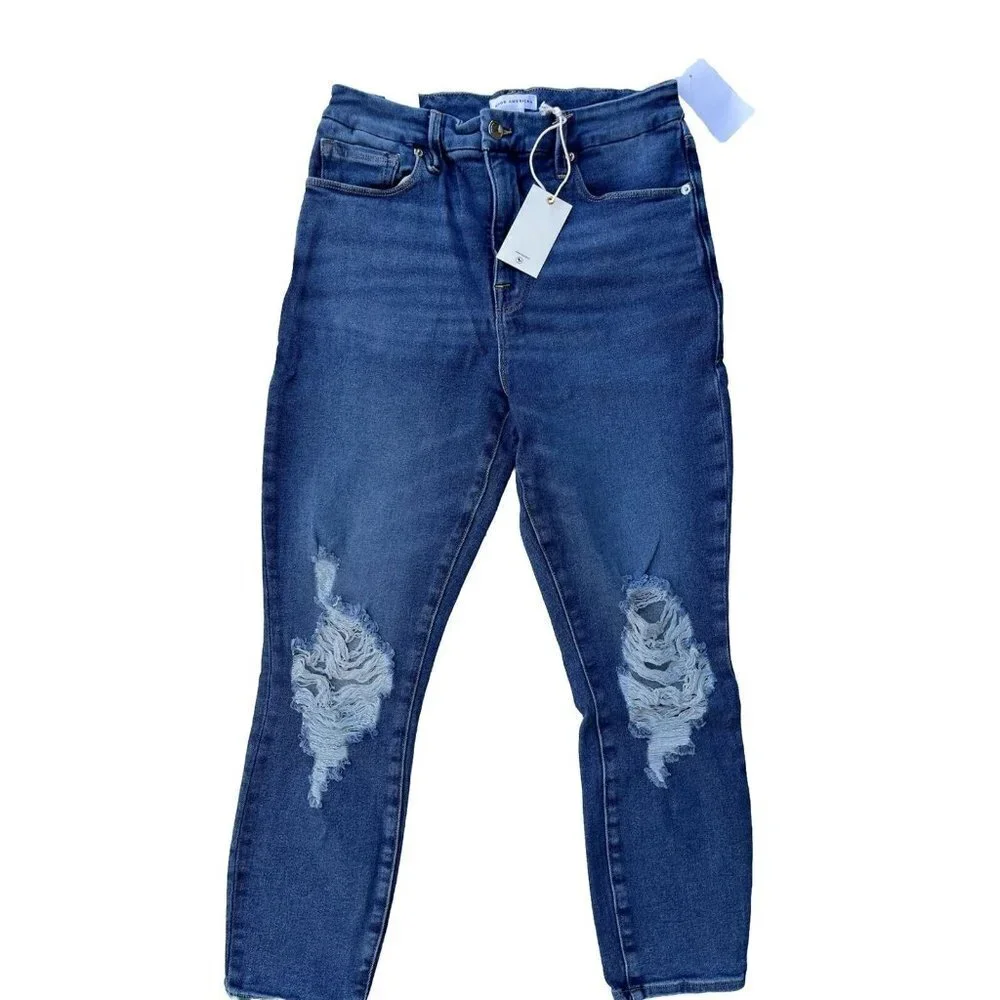 Good American Good Waist Ripped Crop Skinny Jeans in Blue855 - Picture 13 of 15